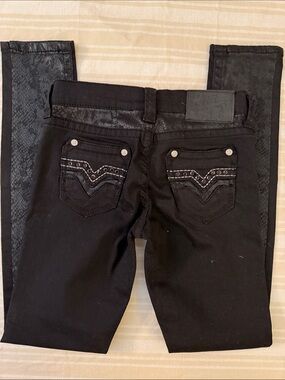 Affliction “Raquel” Black Women's Jeans with Subtle Snake-Print Panels